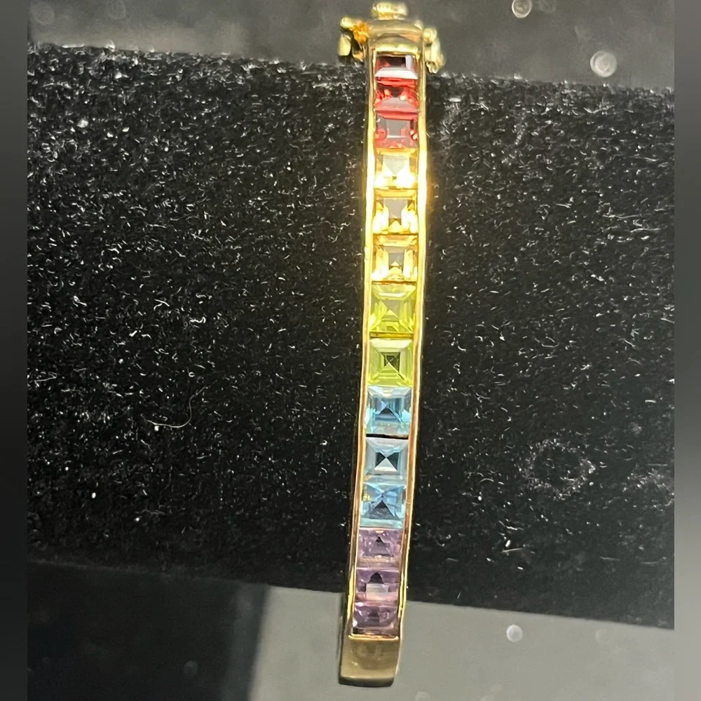 Suzanne Somers vintage rainbow princess cut REAL gemstone bangle bracelet HSN